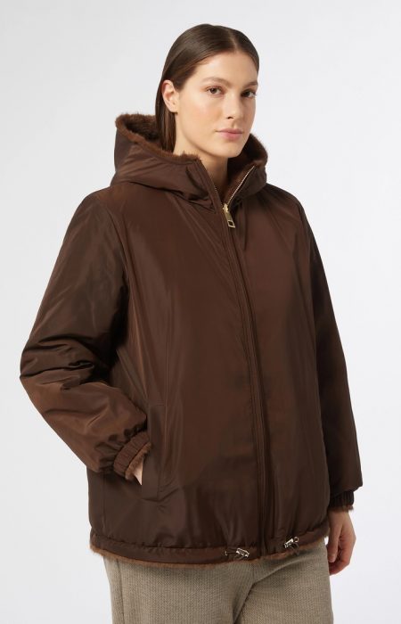 Caprera Faux Fur Trim Reversible Jacket In Brown