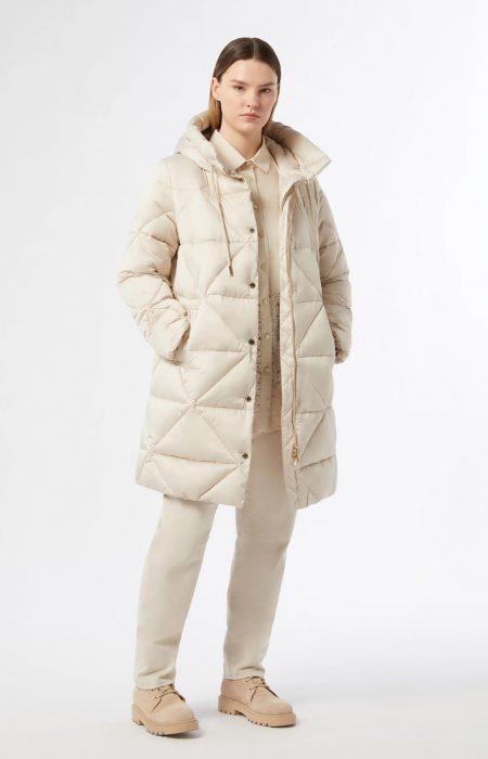 Long padded jacket in water-repellent satin