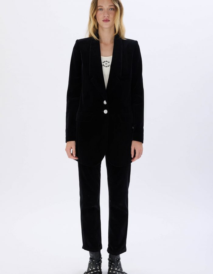 Women’s Long Jacket Velvet Black